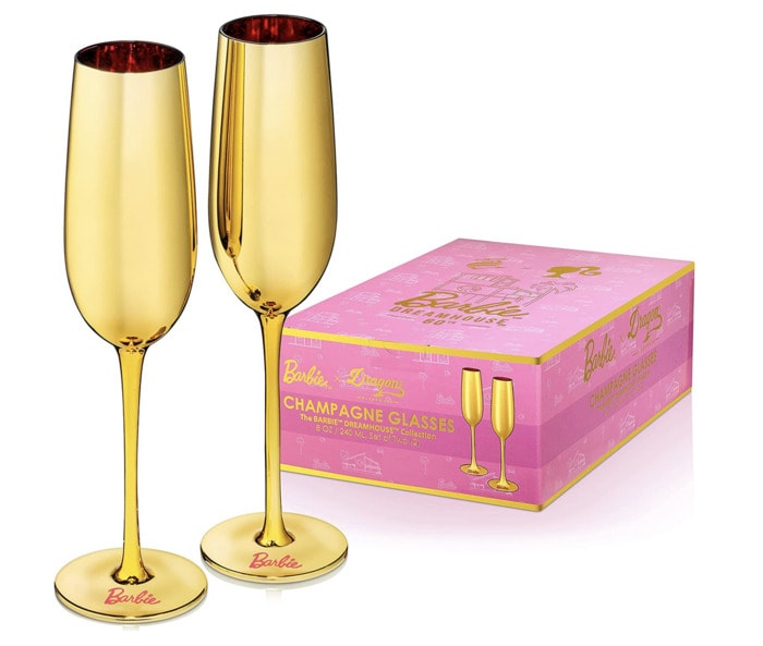 barbie movie merch - gold champagne flutes