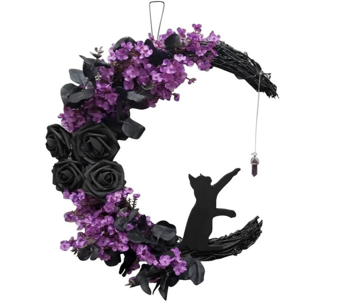 best halloween decor on amazon 2023 - Purple Floral Cat Door Sign