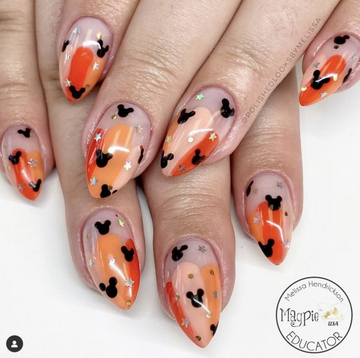 disney nail designs - orange and black
