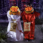 Home Depot Halloween 2023 - angel and devil pumpkin twins