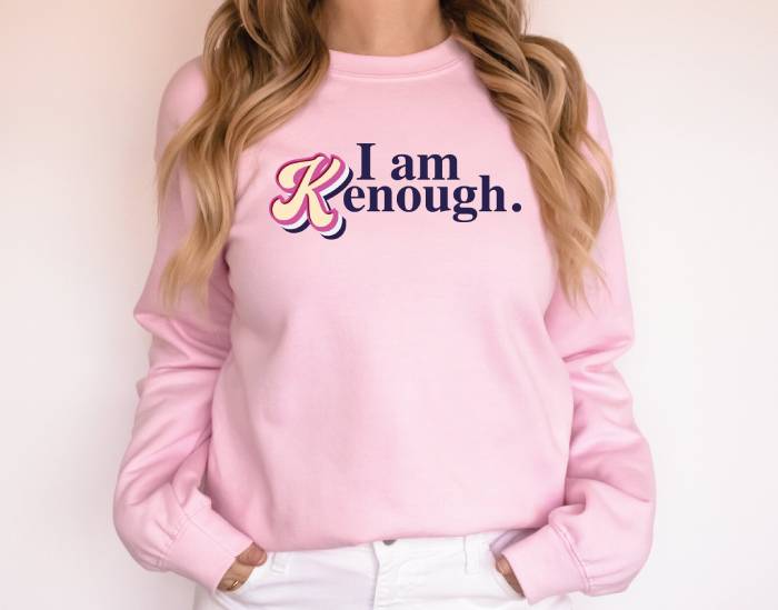 I Am Kenough Hoodie Barbie Movie - pink crewneck sweatshirt