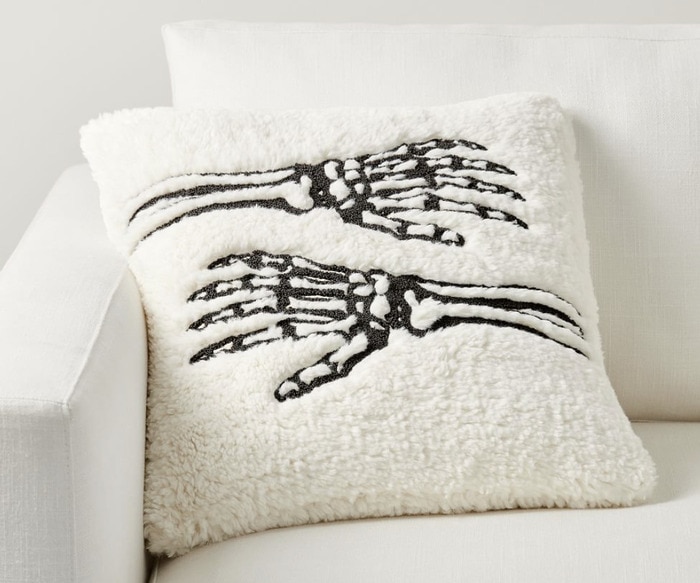 Pottery Barn Halloween 2023 - Skeleton Embroidered Sherpa Throw Pillow