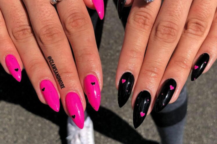 Black and pink nails