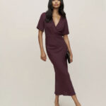 best fall wedding guest dresses 2023 - midi purple classic fitted dress