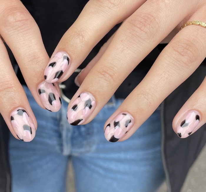 Black and pink nails - flecks of black