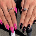 Black and pink nails - hot pink stiletto hearts