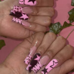 Black and pink nails - stars and leopard spots