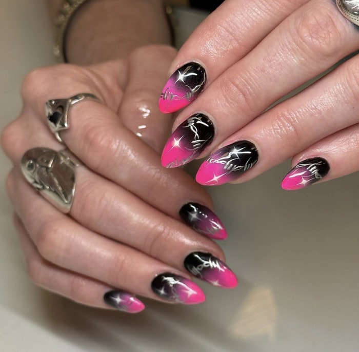 Black and pink nails - ombre
