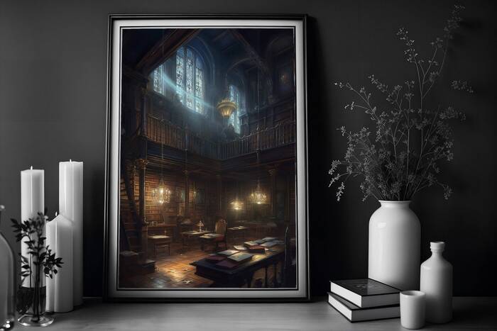 Dark Academia Decor Ideas - Gothic Library Print
