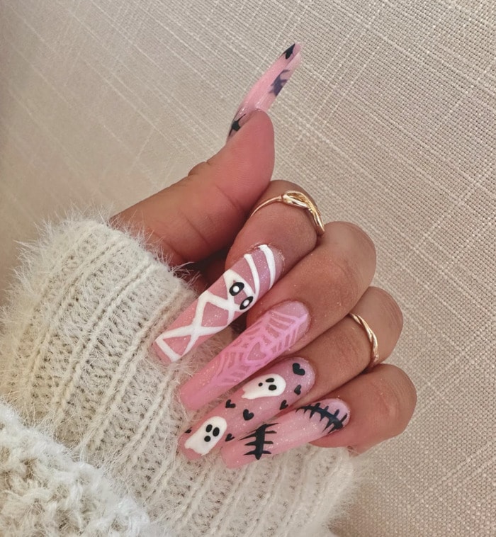 October Nail Designs - spooky pink