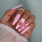 Strawberry Milk Nails - strawberry coffin nails