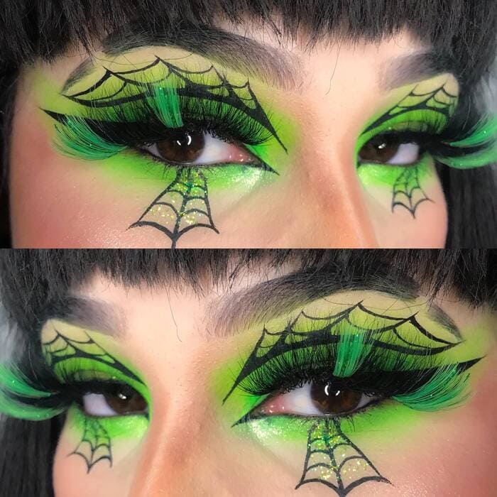 Cool Halloween Eye Makeup Ideas - Green Spider Eyes