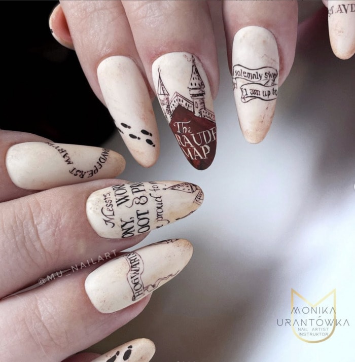 Harry Potter Nail Designs - marauder's map nails