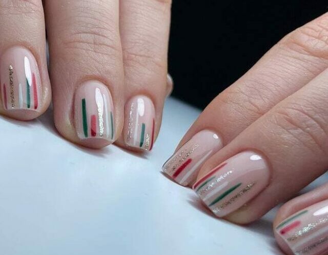 Simple Christmas Nails - Parallel Lines