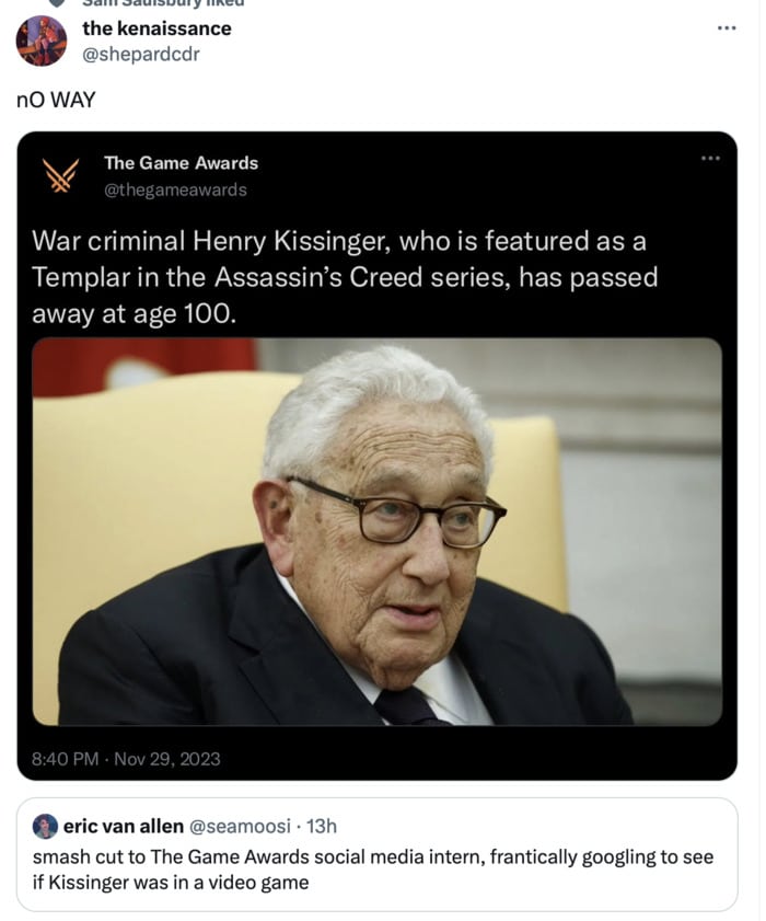 Henry Kissinger is Dead Memes - assassin's creed