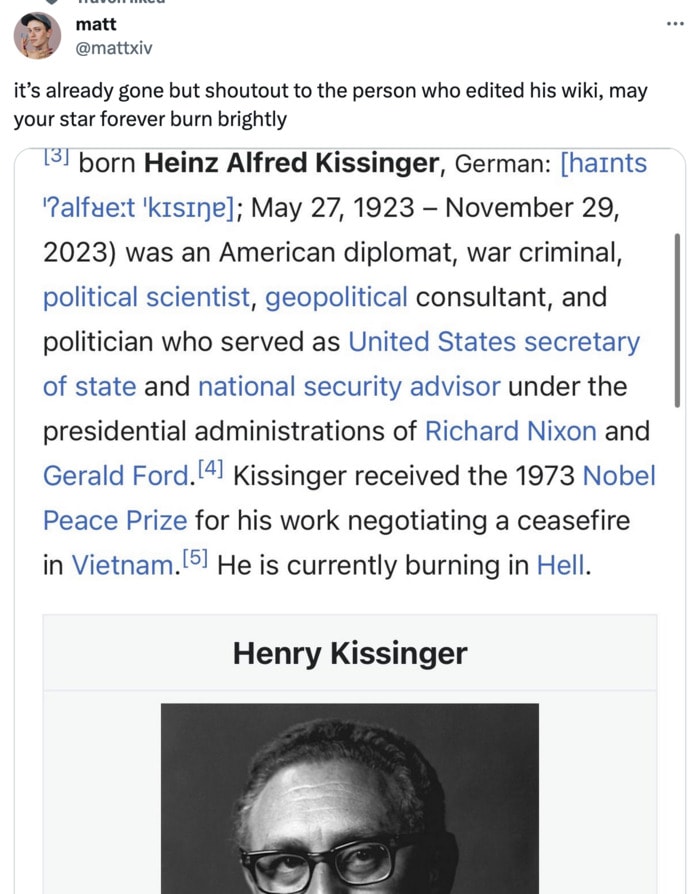 Henry Kissinger is Dead Memes - wikipedia