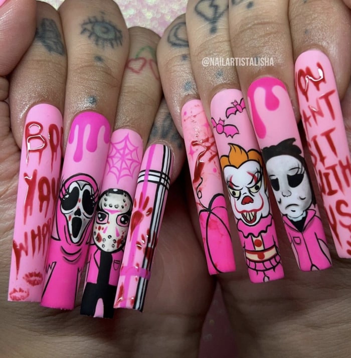 mean girls nail ideas - pink killers nails