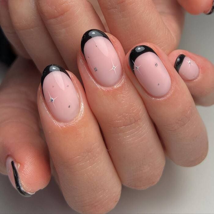 New Years Nails 2024 - Black French Tip Nails