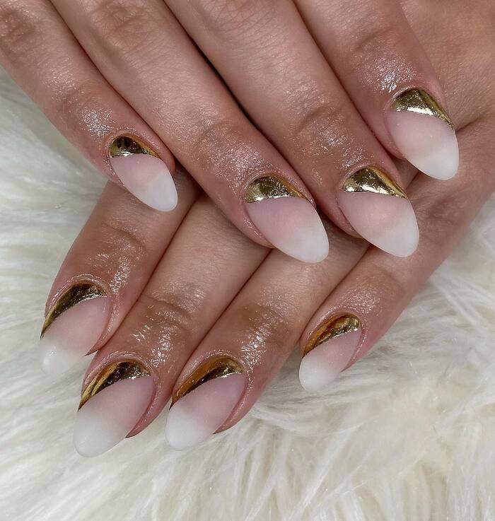 New Years Nails Ideas 2024 - Add gold accents to a nude nail