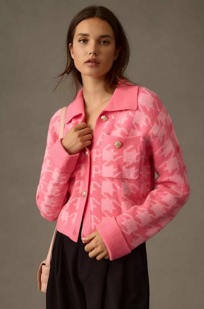 Anthropologie Valentine's Day 2024 - English Factory Cropped Houndstooth Cardigan Sweater
