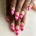 Valentine's Day Nail Ideas - Wavy Red and Pink Striped Valentine’s Day Nails