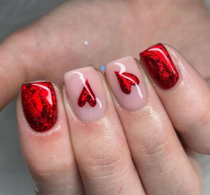 Valentine's Day Nail Ideas - Red Glitter Valentine Nails