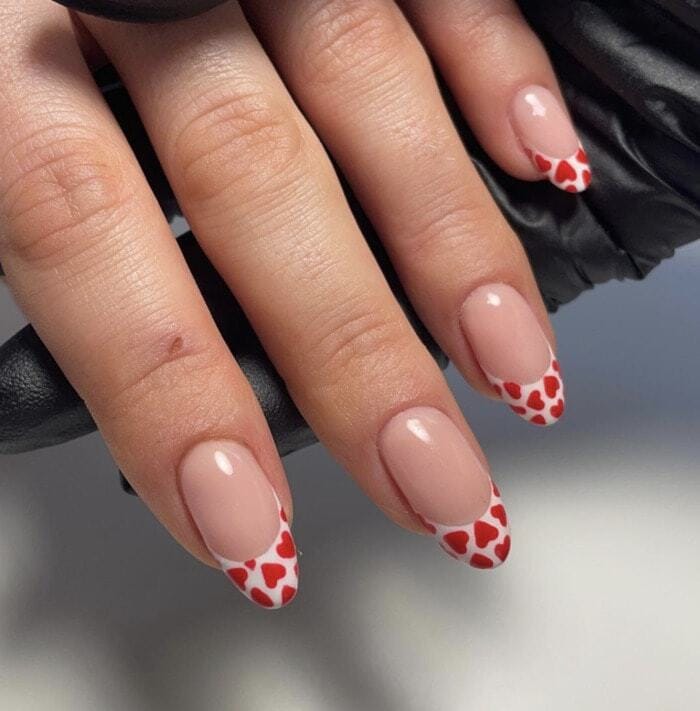 Valentine's Day Nail Ideas - Heart Print French Tips