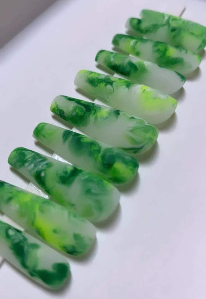 Green Nail Designs - Green Marble Press On Nails
